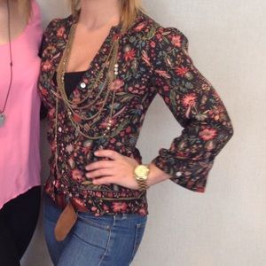 Lucky Brand Floral Silk Button Down Blouse